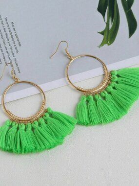 Bohemian Tassel Fashion Earrings Bright Green